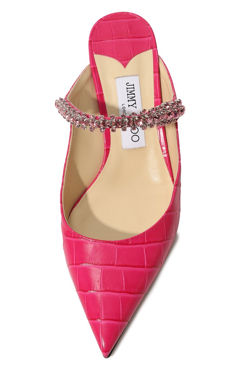 Женские кожаные мюли bing 65 JIMMY CHOO фуксия цвета, арт. BING65/CQX | Фото 6 (Каблук высота: Средний; Материал внутренний: Натуральная кожа; Подошва: Плоская; Каблук тип: Шпилька; Материал внешний: Натуральная кожа)