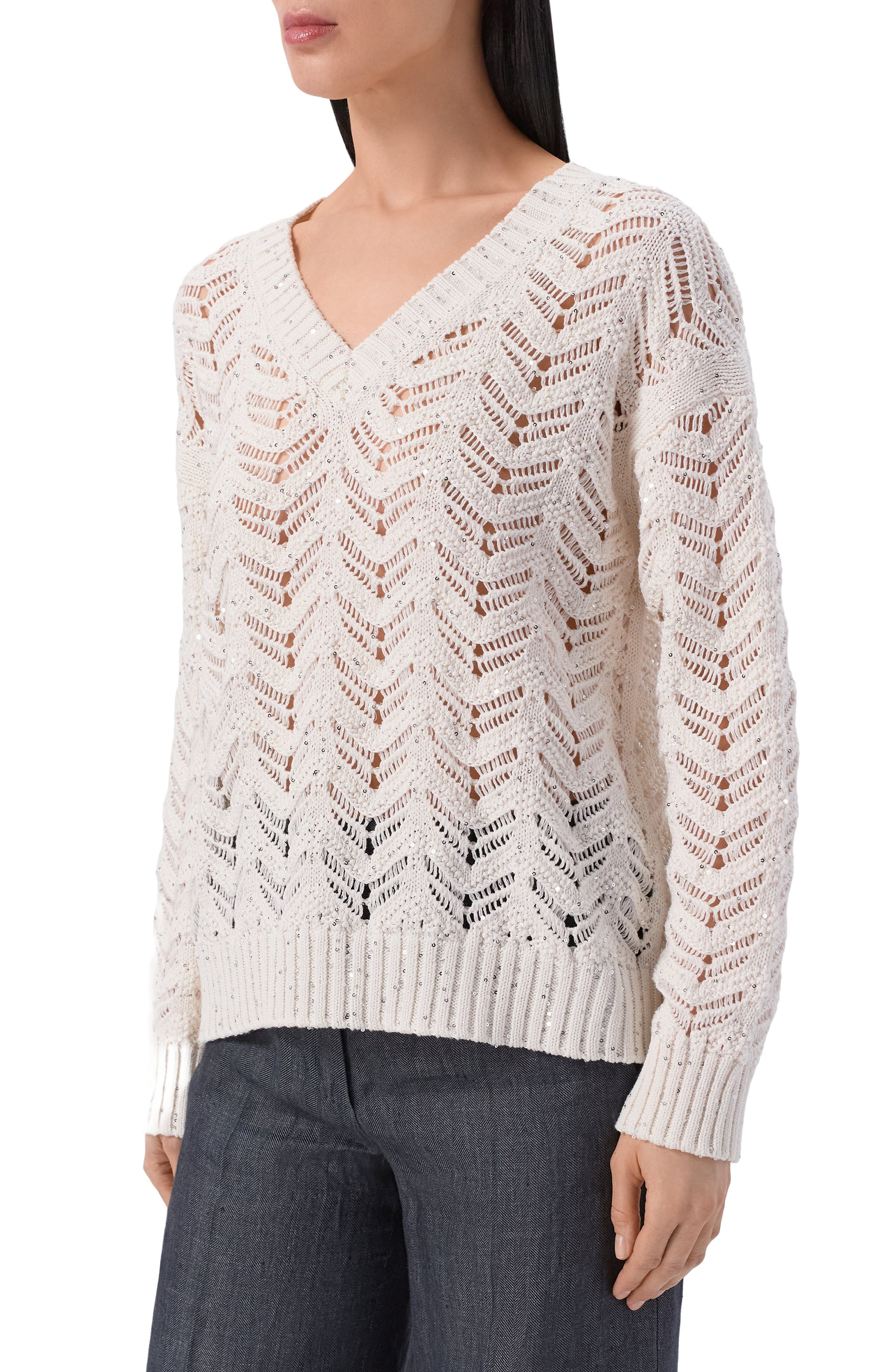 Хлопковый свитер MAX MARA STUDIO кремового цвета по цене 48750 руб., арт. MSTFELIN0, фото 3 Хлопковый свитер MAX MARA STUDIO, арт. MSTFELIN0, фото 3