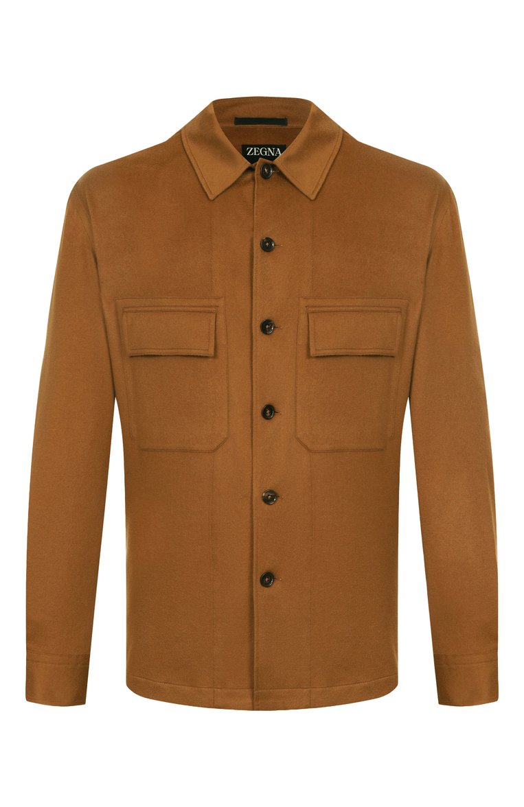 Мужская кашемировая куртка-рубашка ZEGNA коричневого цвета, арт. S0T6B/E8V46 | Фото 1 (Материал подклада: Синтетический материал; Рукава: Длинные; Материал внешний: Шерсть, Кашемир; Длина (верхня�я одежда): Короткие; Мужское Кросс-КТ: Куртка-рубашка, шерсть и кашемир; Кросс-КТ: Легкие; Стили: Кэжуэл)