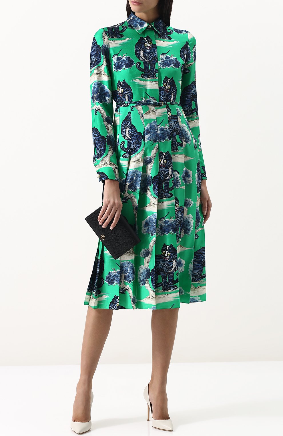 Шелковое платье-рубашка с принтом GUCCI, арт. 497661/ZKP94, фото 2