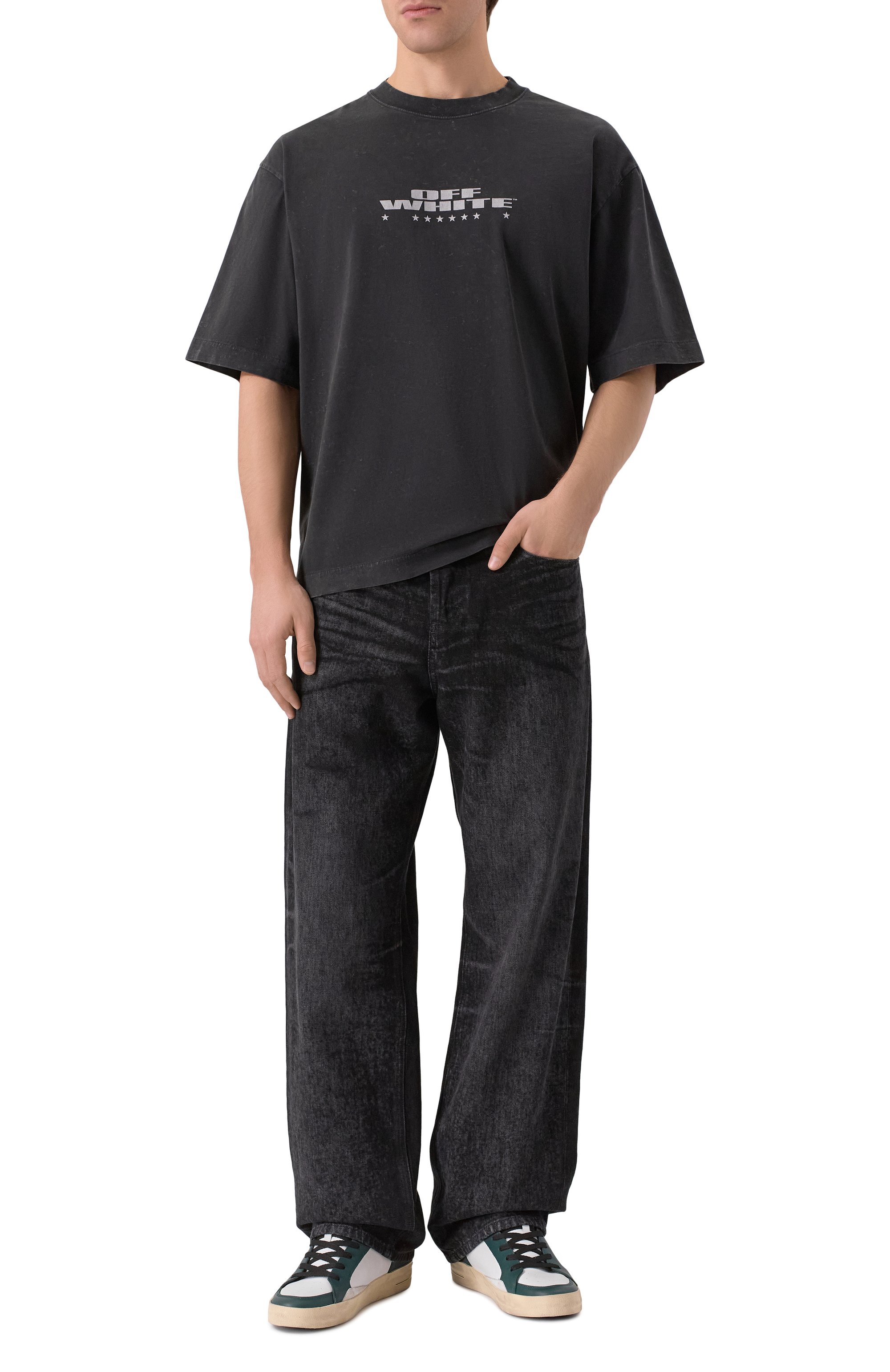 Хлопковая футболка OFF-WHITE темно-серого цвета по цене 48250 руб., арт. 0MAA120F25JER003, фото 2 Хлопковая футболка OFF-WHITE, арт. 0MAA120F25JER003, фото 2