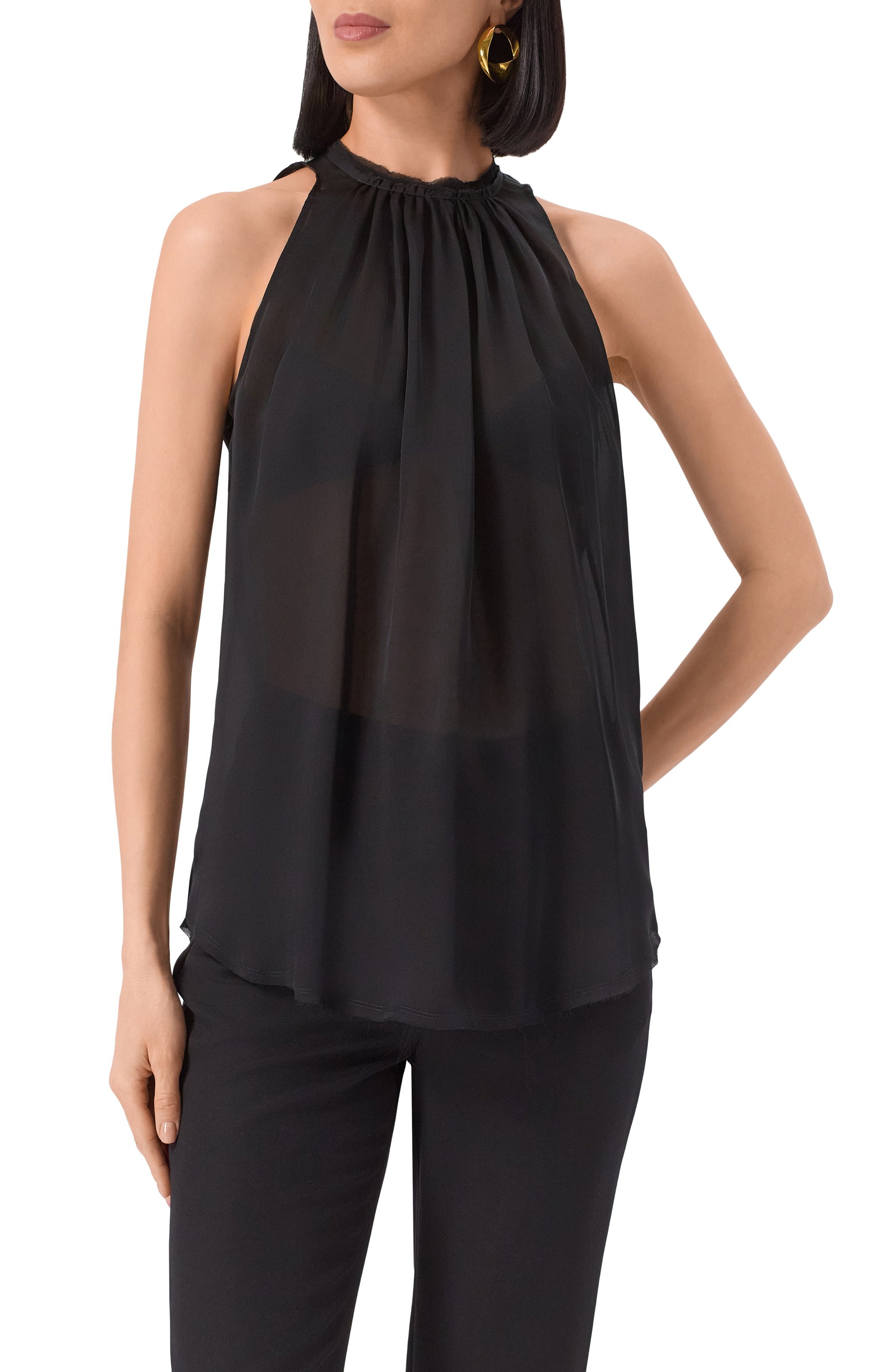 Шелковый топ BALMAIN черного цвета по цене 120000 руб., арт. EF0IA005/SB04, фото 3 Шелковый топ BALMAIN, арт. EF0IA005/SB04, фото 3