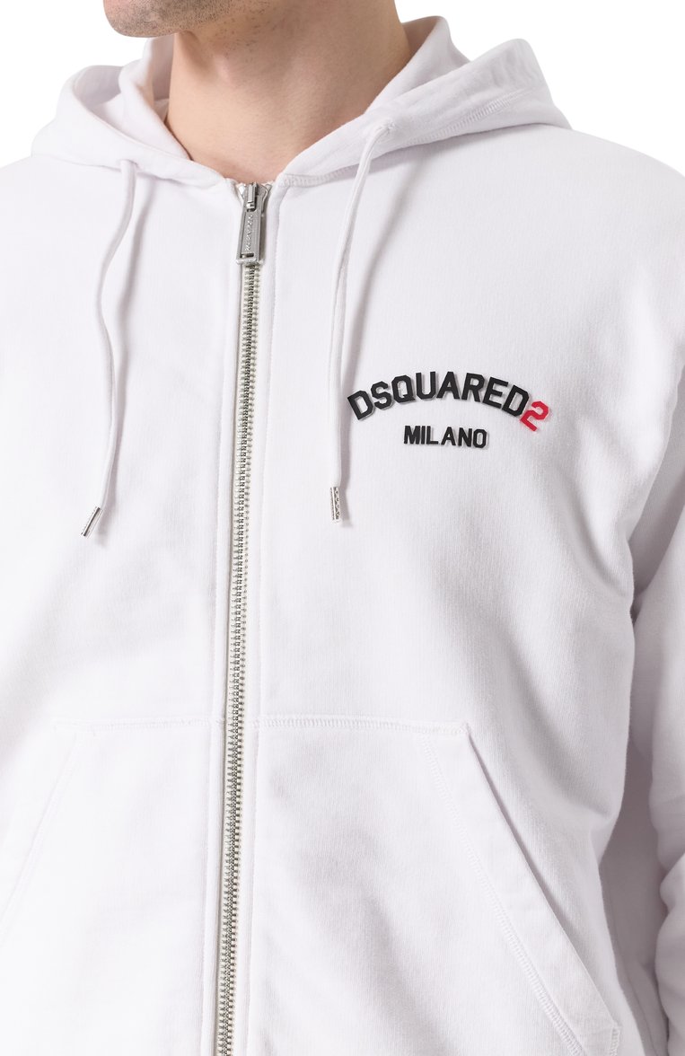Мужской хлопковая толстовка DSQUARED2 белого цвета, арт. S74HG0174/S25539 | Фото 5 (Длина (для топов): Стандартные; Рукава: Длинные; Материал внешний: Хлопок; Мужское Кросс-КТ: Толстовка-одежда; Стили: Спорт-шик)