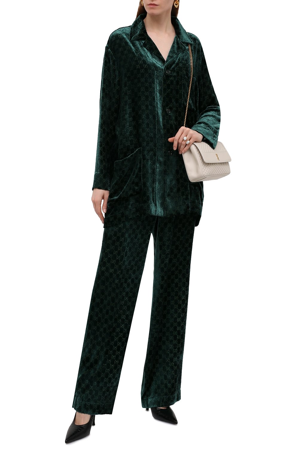 Бархатные брюки GUCCI темно-зеленого цвета по цене 119000 руб., арт. 676067/ZAHGE, фото 2 Бархатные брюки GUCCI, арт. 676067/ZAHGE, фото 2
