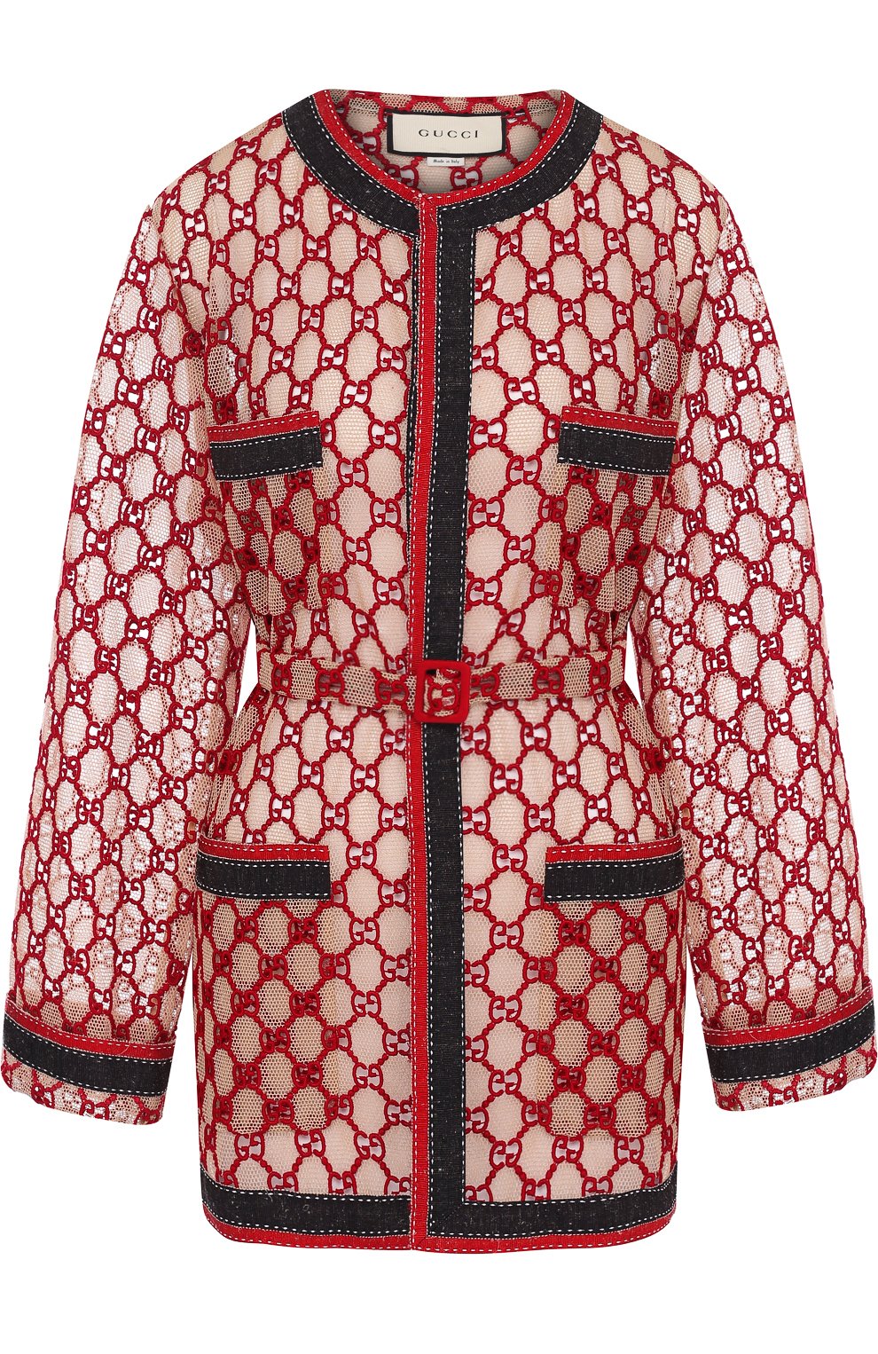 Хлопковый жакет с поясом и контрастной отделкой GUCCI, арт. 512931/ZKD23, фото 1