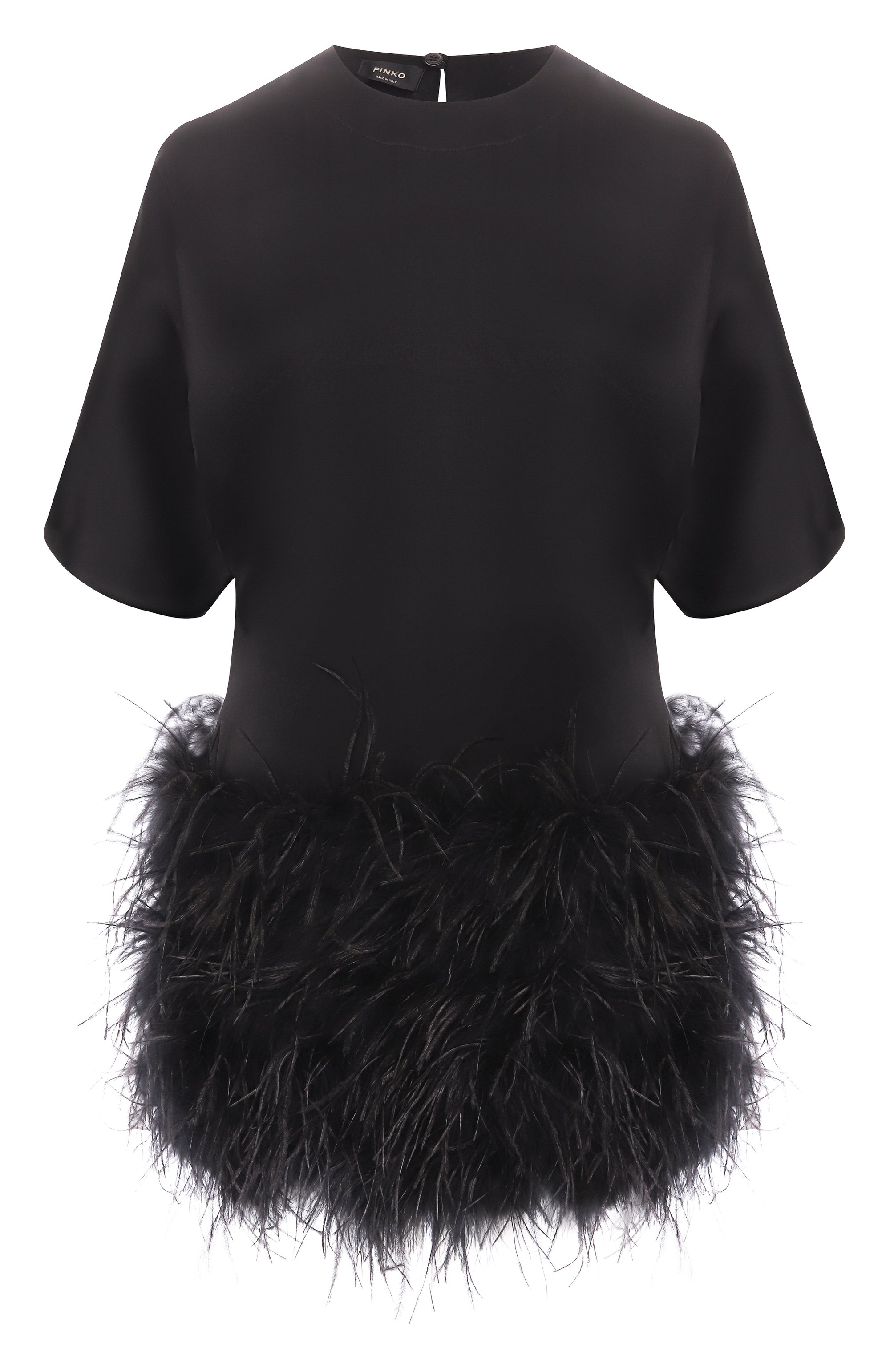 Атласное платье с отделкой перьями PINKO черного цвета по цене 63200 руб., арт. 105738/A2UU, фото 1 Атласное платье с отделкой перьями PINKO, арт. 105738/A2UU, фото 1