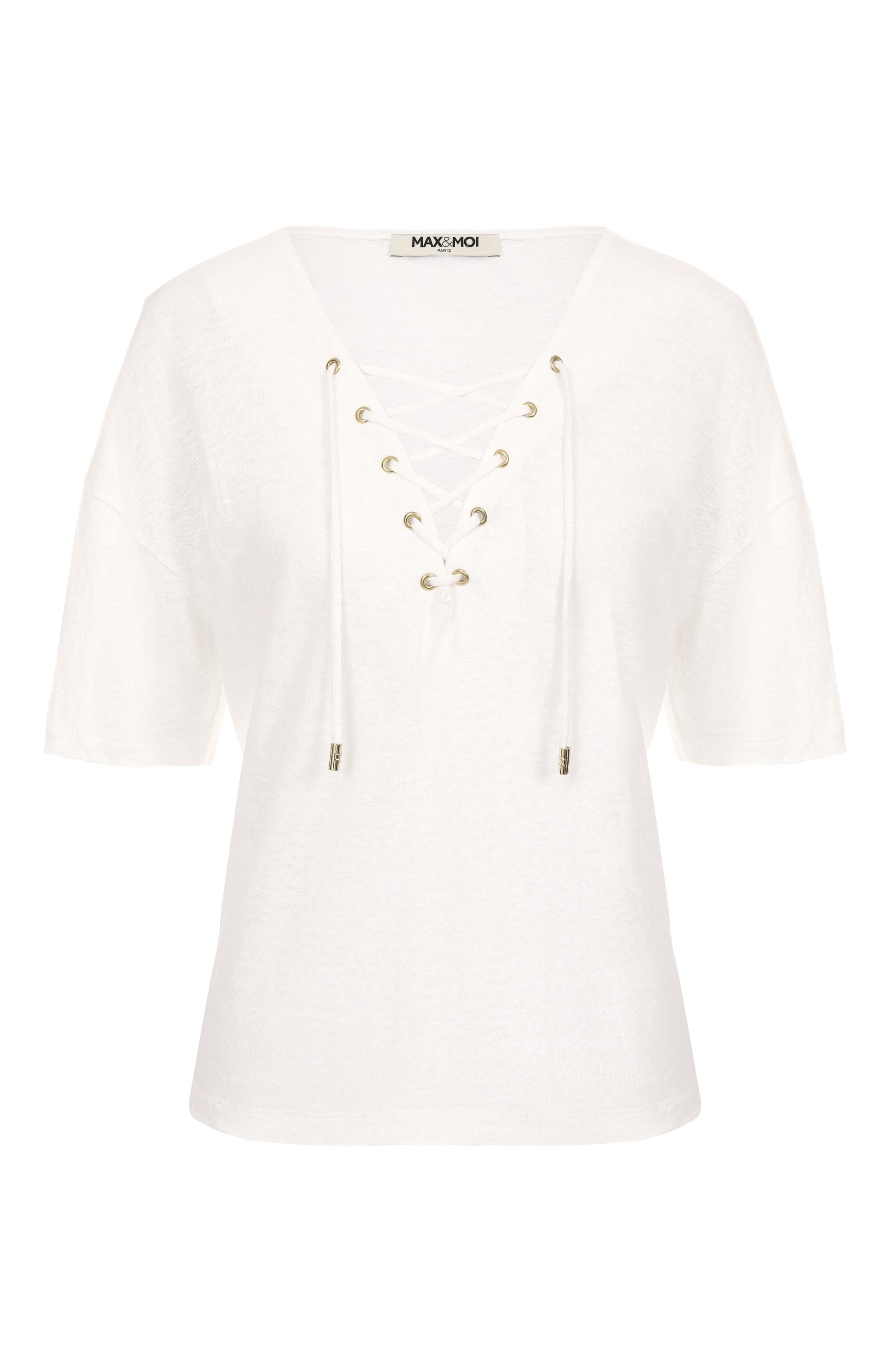 Льняная футболка MAX AND MOI белого цвета по цене 19950 руб., арт. E25TAYANNA, фото 1 Льняная футболка MAX AND MOI, арт. E25TAYANNA, фото 1