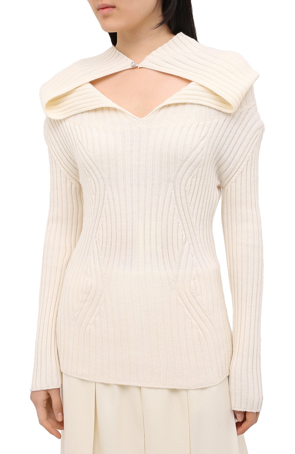 Шерстяной пуловер LANVIN белого цвета по цене 59900 руб., арт. RW-T0677M-MV09-H20, фото 3 Шерстяной пуловер LANVIN, арт. RW-T0677M-MV09-H20, фото 3