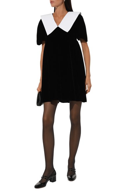 Женское платье NINA RICCI черного цвета, арт. 24ACR0026RA0044 | Фото 2 (Рукава: Короткие; Материал сплава: Проставлено; Материал внешний: Вискоза, Растительное волокно, Купро; Драгоценные камни: Проставлено; Длина Ж (юбки, платья, шорты): Мини)