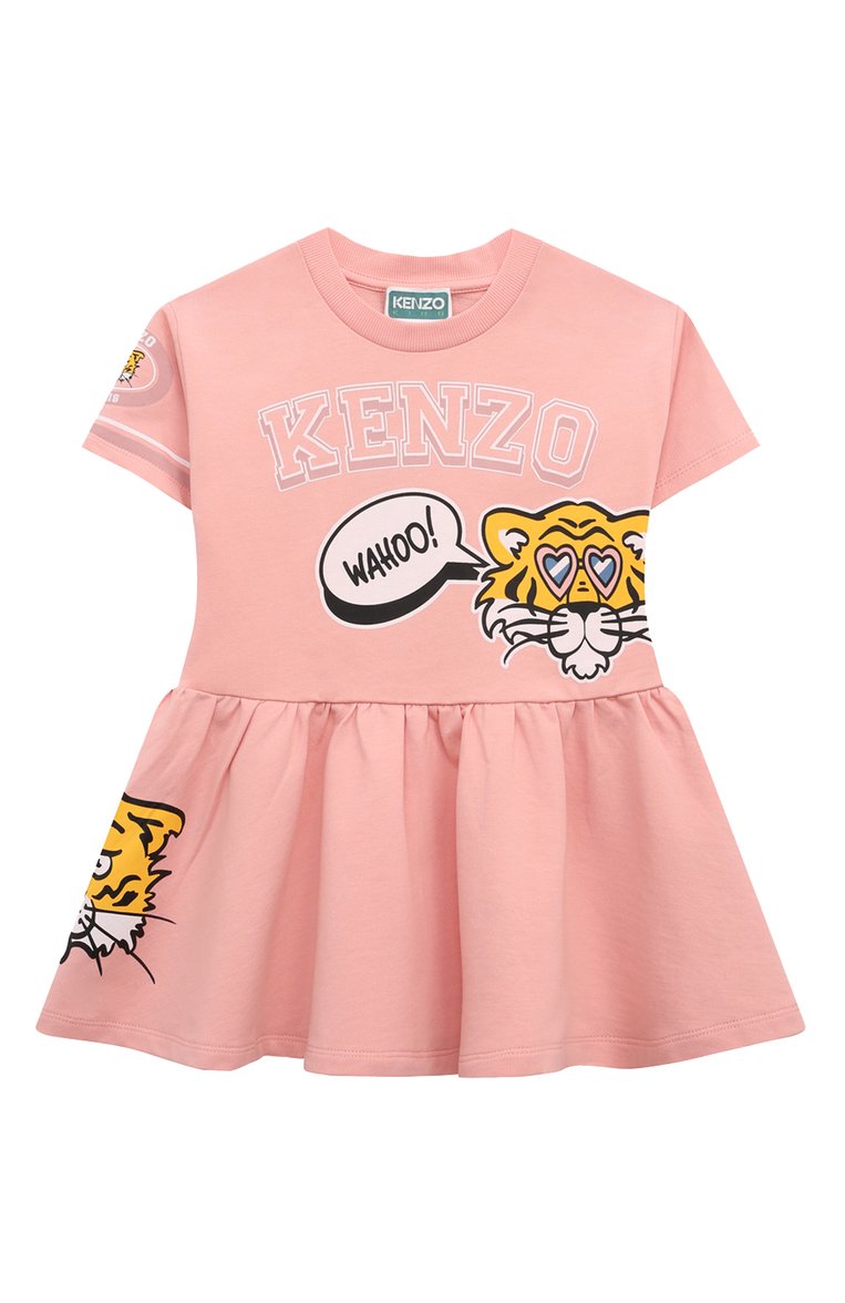 Детское хлопковое платье KENZO розового цвета, арт. K60207/3-5 | Фото 1 (Рукава: Короткие; Драгоценные камни: Проставлено; Материал внешний: Хлопок; Материал сплава: Проставлено; Девочки Кросс-КТ: Платье-одежда; Случай: Повседневный; Ростовка одежда: 24 мес | 92 см, 4 года | 104 см)