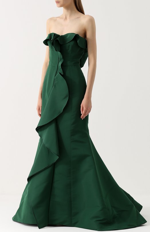 Шелковое платье-бюстье с подолом и оборками Oscar de la Renta Зелёный, фото 3