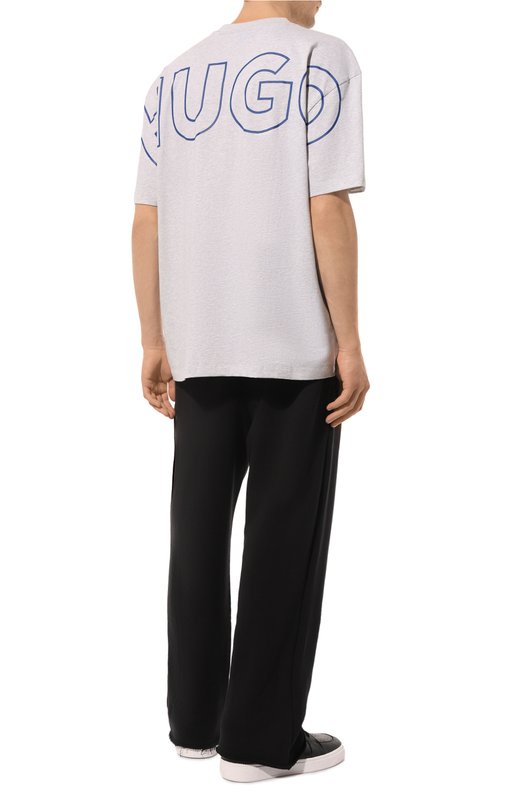 Хлопковая футболка HUGO Blue Серый, фото 2