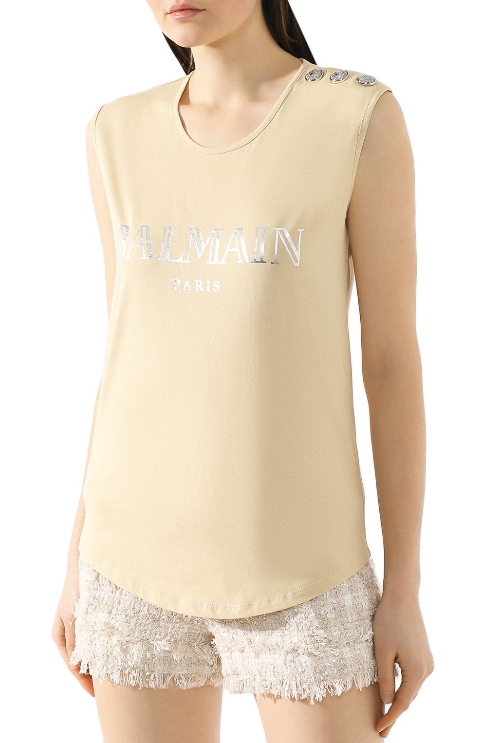 Хлопковый топ BALMAIN бежевого цвета по цене 29950 руб., арт. RF11075/I042, фото 3 Хлопковый топ BALMAIN, арт. RF11075/I042, фото 3