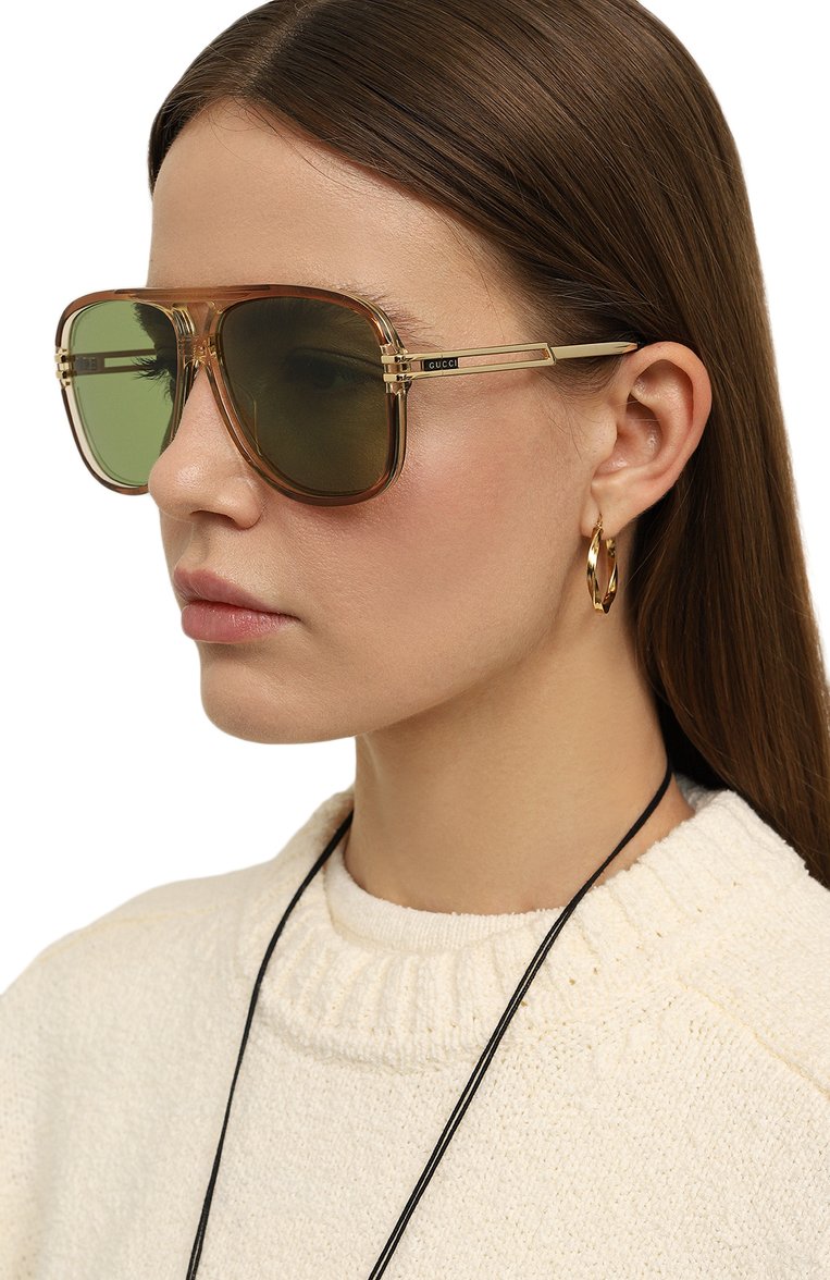 Женские солнцезащитные очки GUCCI коричневого цвета, арт. GG1105S 003 | Фото 3 (Региональные ограничения белый список (Axapta Mercury): Не проставлено; Нос: Не проставлено; Материал: Пластик; Тип очков: С/з; Кросс-КТ: С/з-унисекс; Очки форма: Авиаторы; Оптика Гендер: оптика-унисекс)