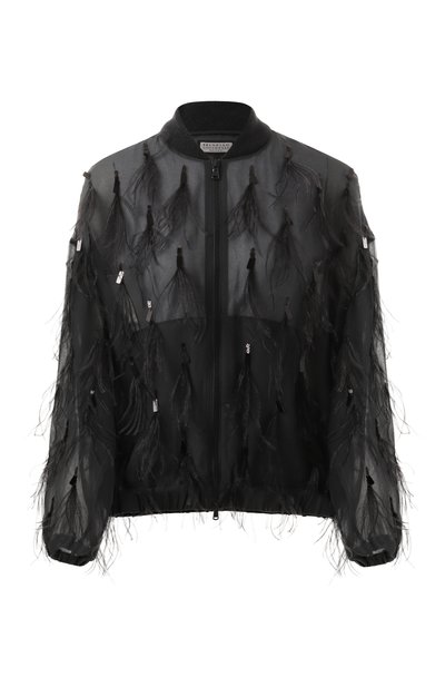 Женский бомбер с отделкой перьями BRUNELLO CUCINELLI, арт. MF940HR106