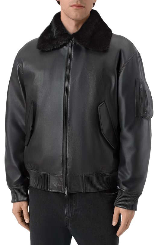 Кожаный бомбер с подкладкой из норки MVST M25.1PM.0004/BIG SIZE/PL0NGE Чёрный  M25.1PM.0004/BIG SIZE/PL0NGE Фото 3