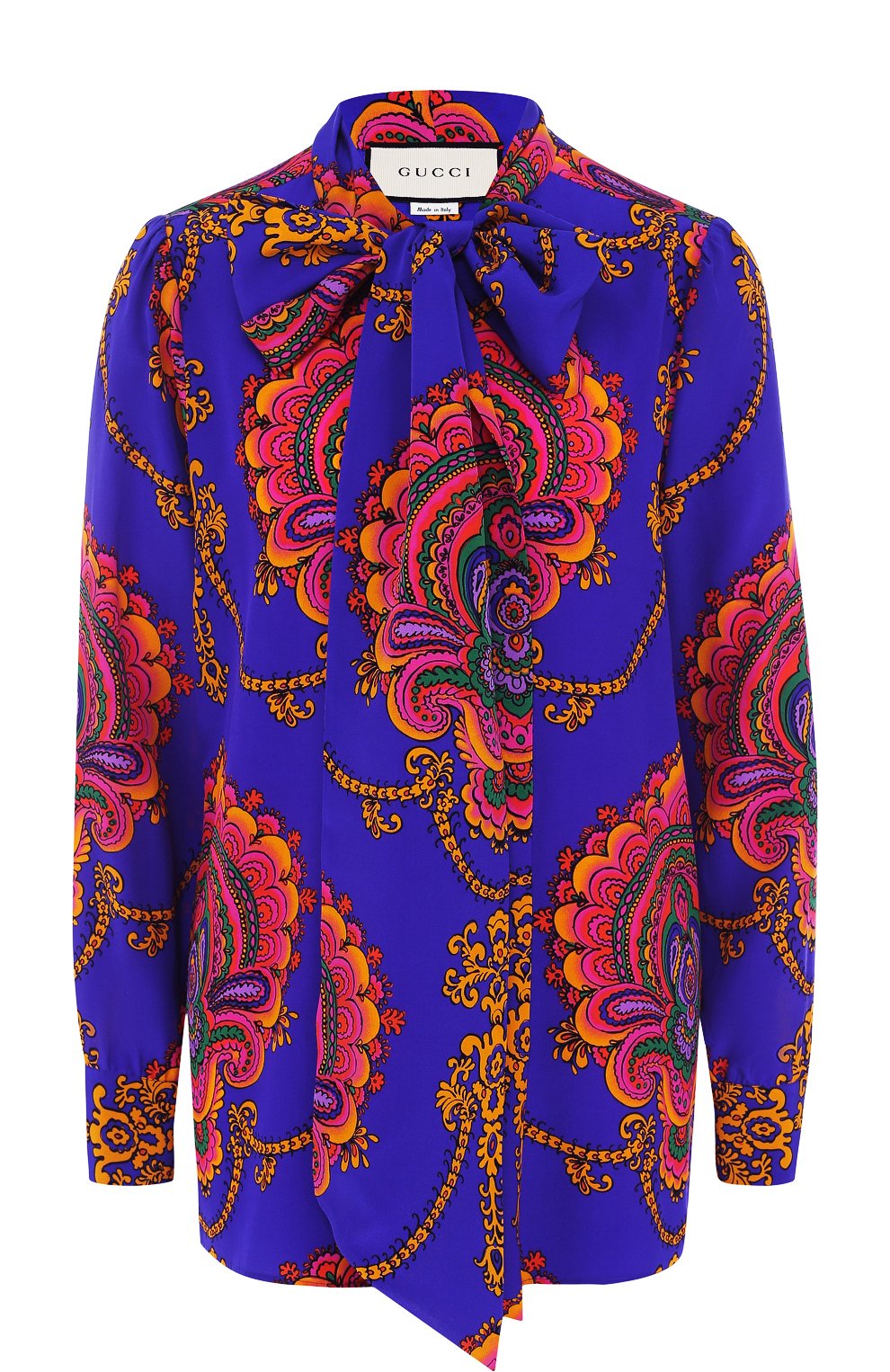 Шелковая блуза с воротником аскот и принтом GUCCI, арт. 467085/ZKP46, фото 1
