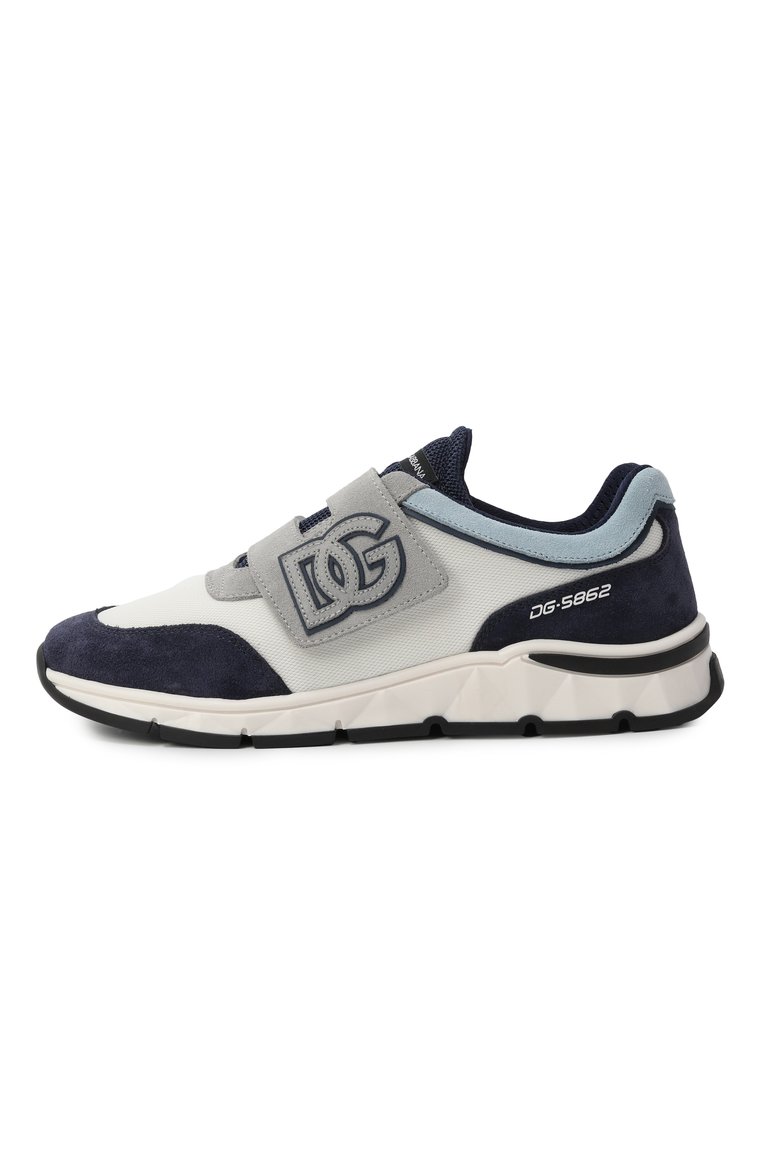 Мужского комбинированные кроссовки dg running DOLCE & GABBANA синего цвета, арт. DA5187/AA954/37-39 | Фото 2 (Материал внешний: Натуральная кожа; Нос: Не проставлено; Материал внутренний: Текстиль, Натуральная кожа; Стили: Классический; Кросс-КТ: велькро; Региональные ограничения белый список (Axapta Mercury): Не проставлено)