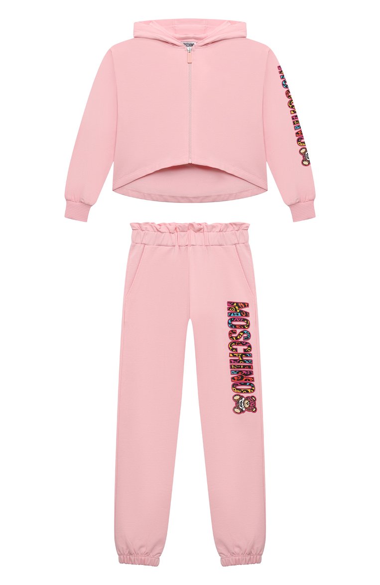Детская спортивный костюм MOSCHINO светло-розового цвета, арт. HDK02W/LDA00/10-14 | Фото 1 (Рукава: Длинные; Материал внешний: Хлопок; Девочки Кросс-КТ: Костюмы-спорт; Ростовка одежда: 12 лет | 152 см, 10 - 11 лет | 140 - 146см)