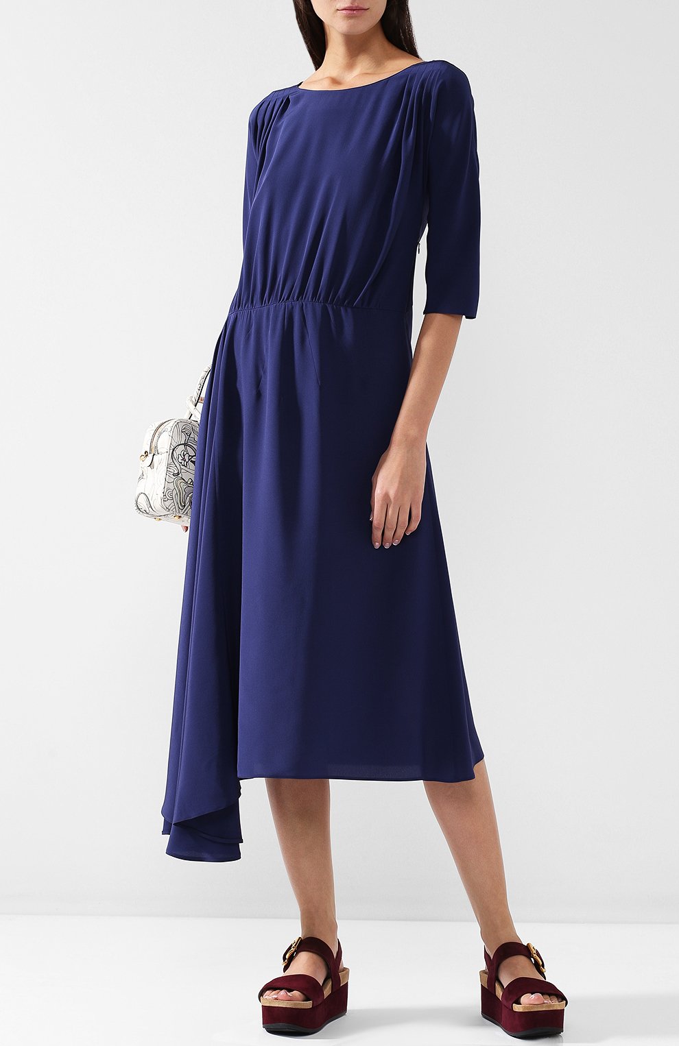 Однотонное шелковое платье-миди асимметричного кроя PRADA, арт. P36S6-1H51-F0216, фото 2