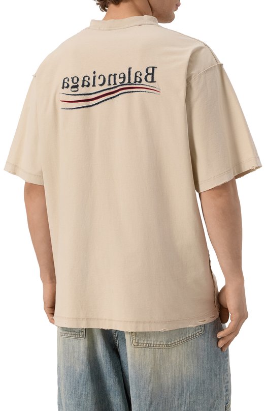 Хлопковая футболка Balenciaga 830247/TSVF3 Бежевый  830247/TSVF3 Фото 4