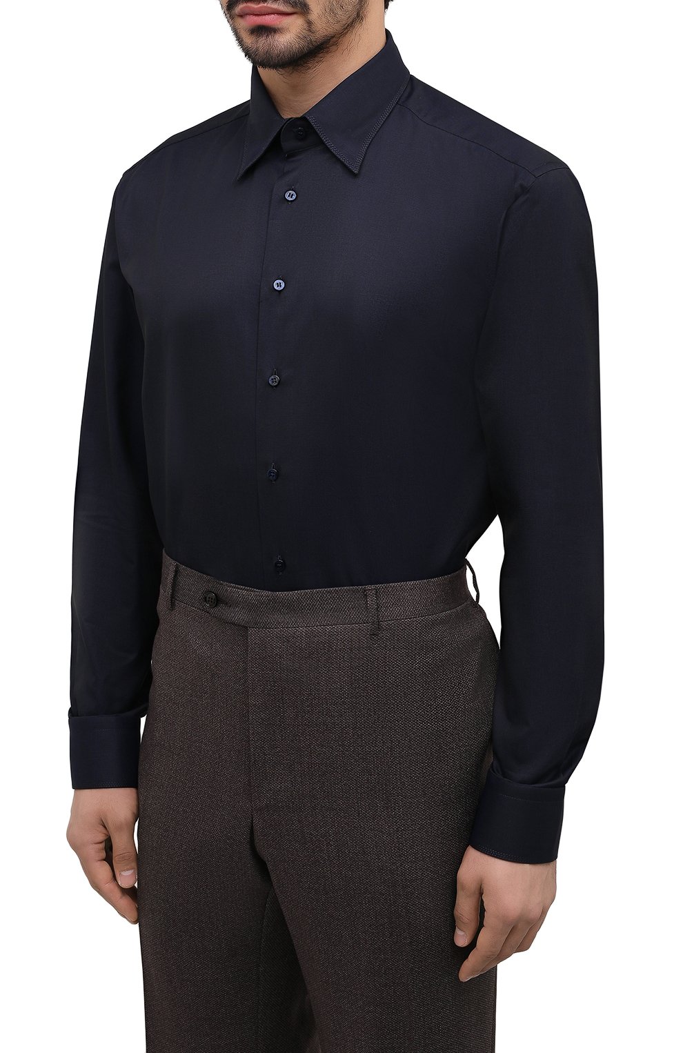 Хлопковая сорочка ZILLI темно-синего цвета по цене 89500 руб., арт. MFU-00702-01077/0001/45-49, фото 3 Хлопковая сорочка ZILLI, арт. MFU-00702-01077/0001/45-49, фото 3