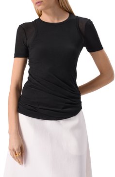 Женская хлопковая футболка JIL SANDER черного цвета, арт. J02NF0005/J20249 | Фото 3 (Рукава: Короткие; Материал сплава: Проставлено; Драгоценные камни: Проставлено; Стили: Минимализм; Принт: Без принта; Материал внешний: Хлопок; Длина (для топов): Стандартные)