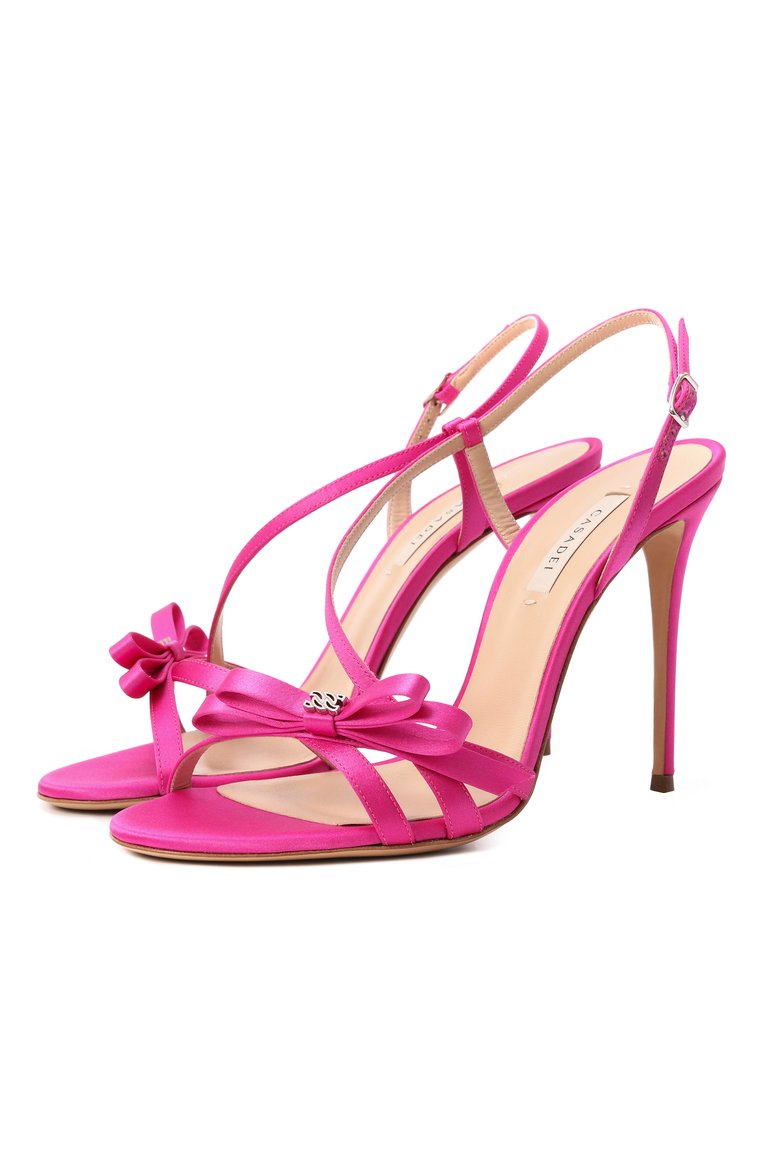 Женские текстильные босоножки julia girly 100 CASADEI розового цвета, арт. 1L300J1001/T0505 | Фото 1 (Материал внешний: Текстиль; Подошва: Плоская; Каблук высота: Высокий; Материал внутренний: Натуральная кожа; Каблук тип: Шпилька)