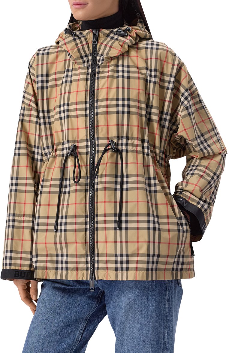 Женская ветровка BURBERRY бежевого цвета, арт. 8062947 | Фото 3 (Рукава: Длинные; Материал подклада: Синтетический материал; Длина (верхняя одежда): Короткие; Стили: Кэжуэл; Кросс-КТ: Ветровки, Куртка; Материал внешний: Синтетический материал)