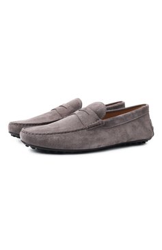 Мужские замшевые мокасины city gommino TOD’S темно-серого цвета, арт. XXM42C00640RE0 | Фото 1 (Материал внешний: Натуральная кожа, Замша; Материал внутренний: Натуральная кожа; Нос: Не проставле�но; Материал сплава: Проставлено; Стили: Кэжуэл)