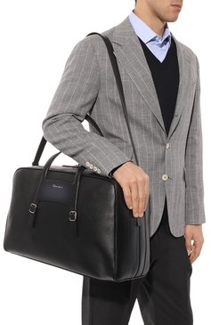 Мужская дорожная сумка SANTONI черного цвета, арт. UIBBA2419EN-ATU5N50 | Фото 2 (Размер: large; Материал сплава: Проставлено; Ремень/цепочка: На ремешке; Материал: Натуральная кожа; Драгоценные камни: Проставлено)