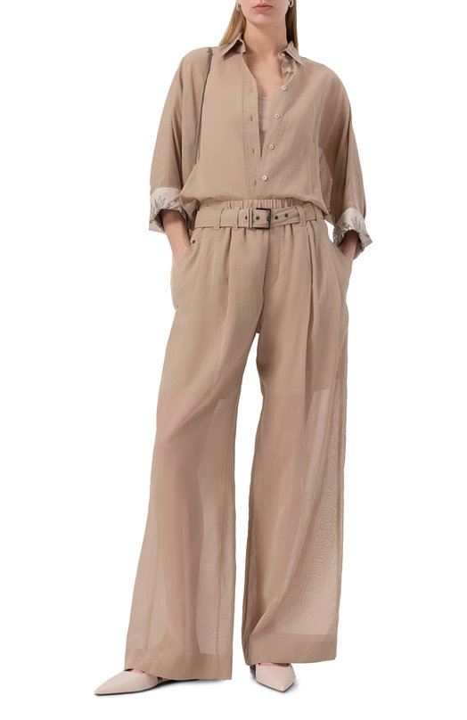 Хлопковые брюки Brunello Cucinelli MH911P8862 Бежевый  MH911P8862 Фото 2