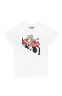 Детского комплект из футболки и шорт MOSCHINO голубого цвета, арт. HUG000/LAA23/4-8 | Фото 2 (Рукава: Короткие; Материал сплава: Проставлено; Материал внешний: Хлопок; Драгоценные камни: Проставлено; Мальчики Кросс-КТ: Костюмы-спорт; Ростовка одежда: 4 года | 104 см, 8 лет | 128 см, 6 лет | 116 см, 5 лет | 110 см)