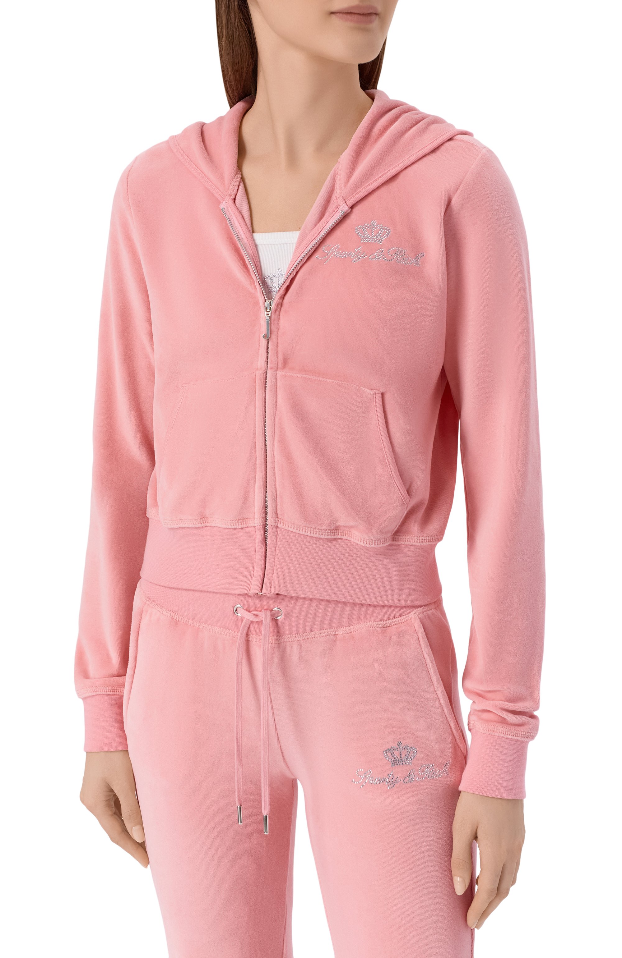 Хлопковая толстовка SPORTY AND RICH розового цвета по цене 38600 руб., арт. CA046716689PI07/JUICY SCRIPT VEL0UR ZIP H00DIE, фото 3 Хлопковая толстовка SPORTY AND RICH, арт. CA046716689PI07/JUICY SCRIPT VEL0UR ZIP H00DIE, фото 3