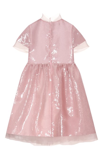 Детское платье ELIE SAAB JUNIOR светло-розового цвета, арт. EFAB055 LU TS0991 | Фото 2 (Материал сплава: Проставлено; Рукава: Короткие; Драгоценные камни: Проставлено; Материал внешний: Синтетический материал)