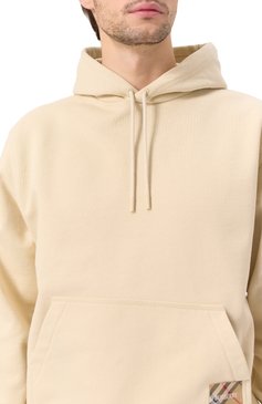 Мужской хлопковое худи BURBERRY кремового цвета, арт. 8103513 | Фото 5 (Драгоценные камни: Проставлено; Рукава: Длинные; Материал сплава: Проставлено; Длина (для топов): Стандартные; Мужское Кросс-КТ: Худи-одежда; Принт: Без принта; Стили: Спорт-шик; Материал внешний: Хлопок)