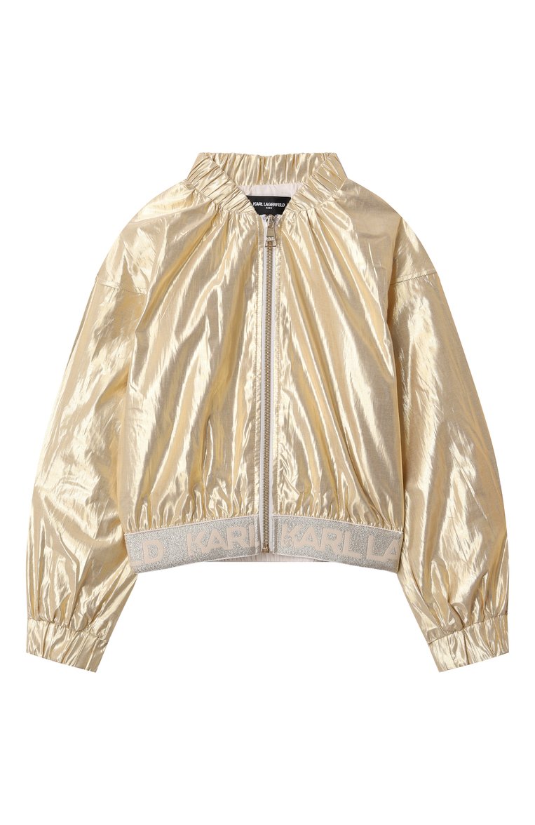 Детская бомбер KARL LAGERFELD KIDS золотого цвета, арт. Z30484 | Фото 1 (Материал подклада: Вискоза; Рукава: Длинные; Кросс-КТ: Демисезон, бомбер; Материал внешний: Хлопок; Автоматизация ТО: Проставлено; Автоматизация состава: Проставлено; Ростовка одежда: 7 лет | 122 см, 9 лет | 134 см, 13 - 15 лет | 158 см, 12 лет | 152 см, 16 лет | 164 см, 5 лет | 110 см)