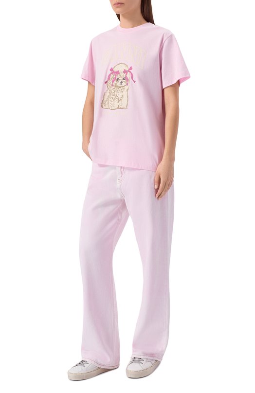 Хлопковая футболка Ganni A1050062 Розовый  A1050062 Фото 2