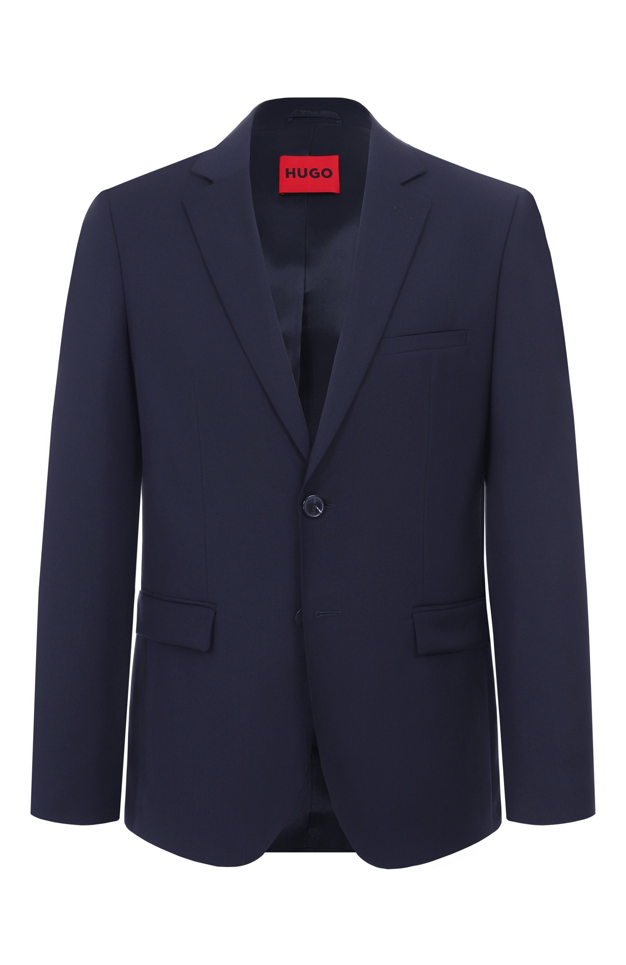 Шерстяной пиджак HUGO темно-синего цвета по цене 49950 руб., арт. 50546616, фото 1 Шерстяной пиджак HUGO, арт. 50546616, фото 1