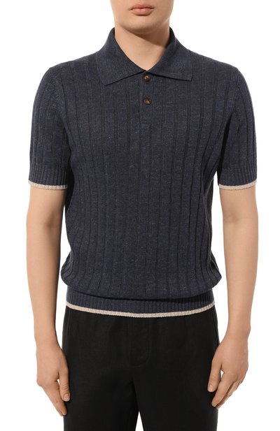 Поло изо льна и хлопка BRUNELLO CUCINELLI темно-синего цвета по цене 128500 руб., арт. M2L70B2256, фото 3 Поло изо льна и хлопка BRUNELLO CUCINELLI, арт. M2L70B2256, фото 3