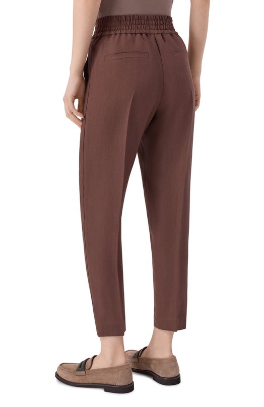 Брюки из вискозы и льна Brunello Cucinelli MH126P7197 Коричневый  MH126P7197 Фото 4