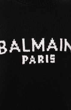 Мужской шерстяной свитер BALMAIN черного цвета, арт. CH1KD000/KC88 | Фото 5 (Материал внешний: Шерсть; Рукава: Длинные; Длина (для топов): Стандартные; Принт: С принтом; Материал сплава: Проставлено; Мужское Кросс-КТ: Свитер-одежда; Драгоценные камни: Проставлено; Стили: Кэжуэл)