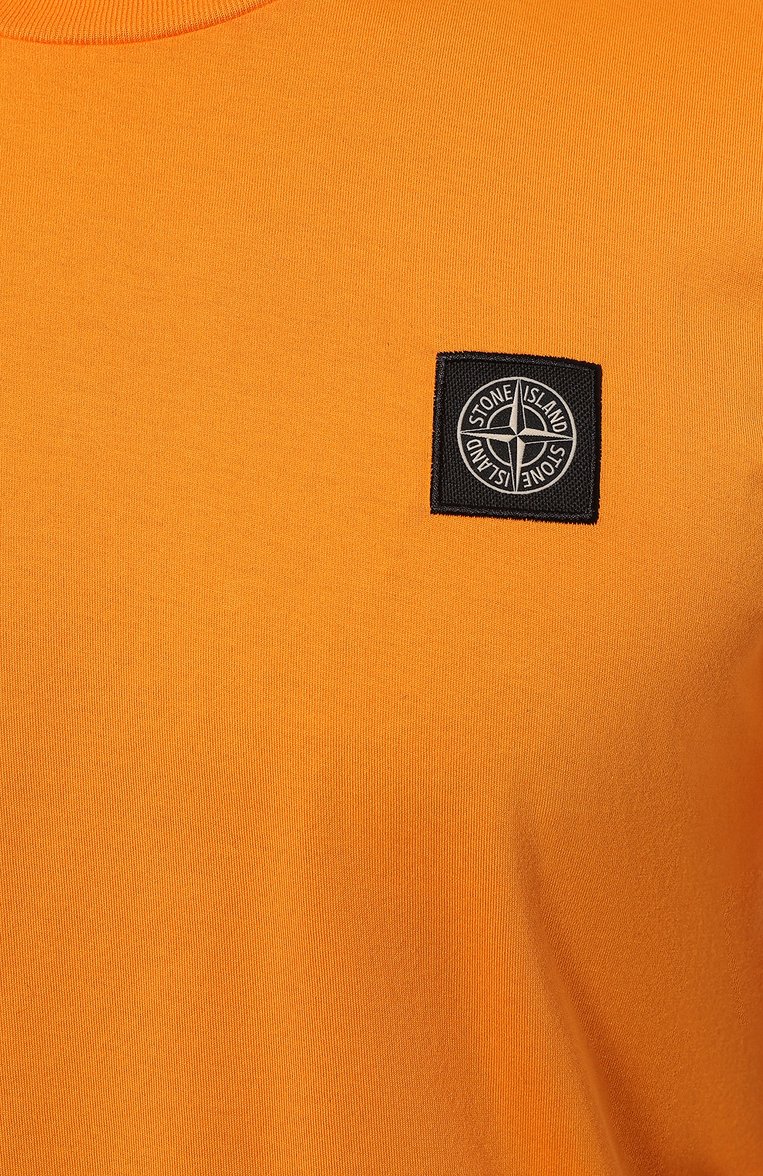 Мужская хлопковая футболка STONE ISLAND оранжевого цвета, арт. 101524113 | Фото 5 (Длина (для топов): Стандартные; Рукава: Короткие; Материал внешний: Хлопок; Принт: Без принта; Стили: Кэжуэл; Мужское Кросс-КТ: Футболка-одежда; Кросс-КТ: Джерси)