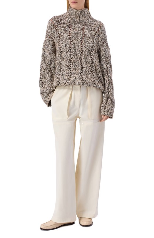 Брюки из хлопка и шерсти Brunello Cucinelli MB142P9161 Кремовый  MB142P9161 Фото 2