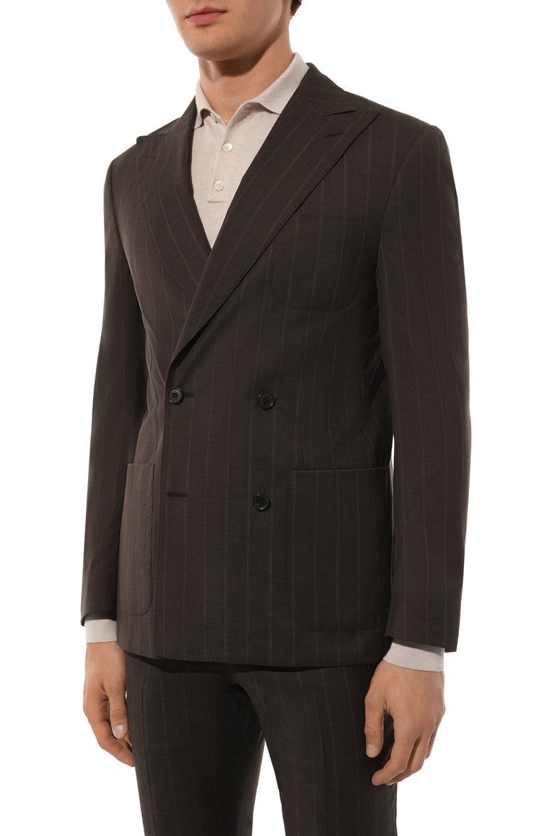 Мужской шерстяной костюм CORNELIANI темно-коричневого цвета, арт. 93X009-9317225_SET | Фото 4 (Рукава: Длинные; Материал внешний: Шерсть; Стили: Кэжуэл; Костюмы М: Двубортный)