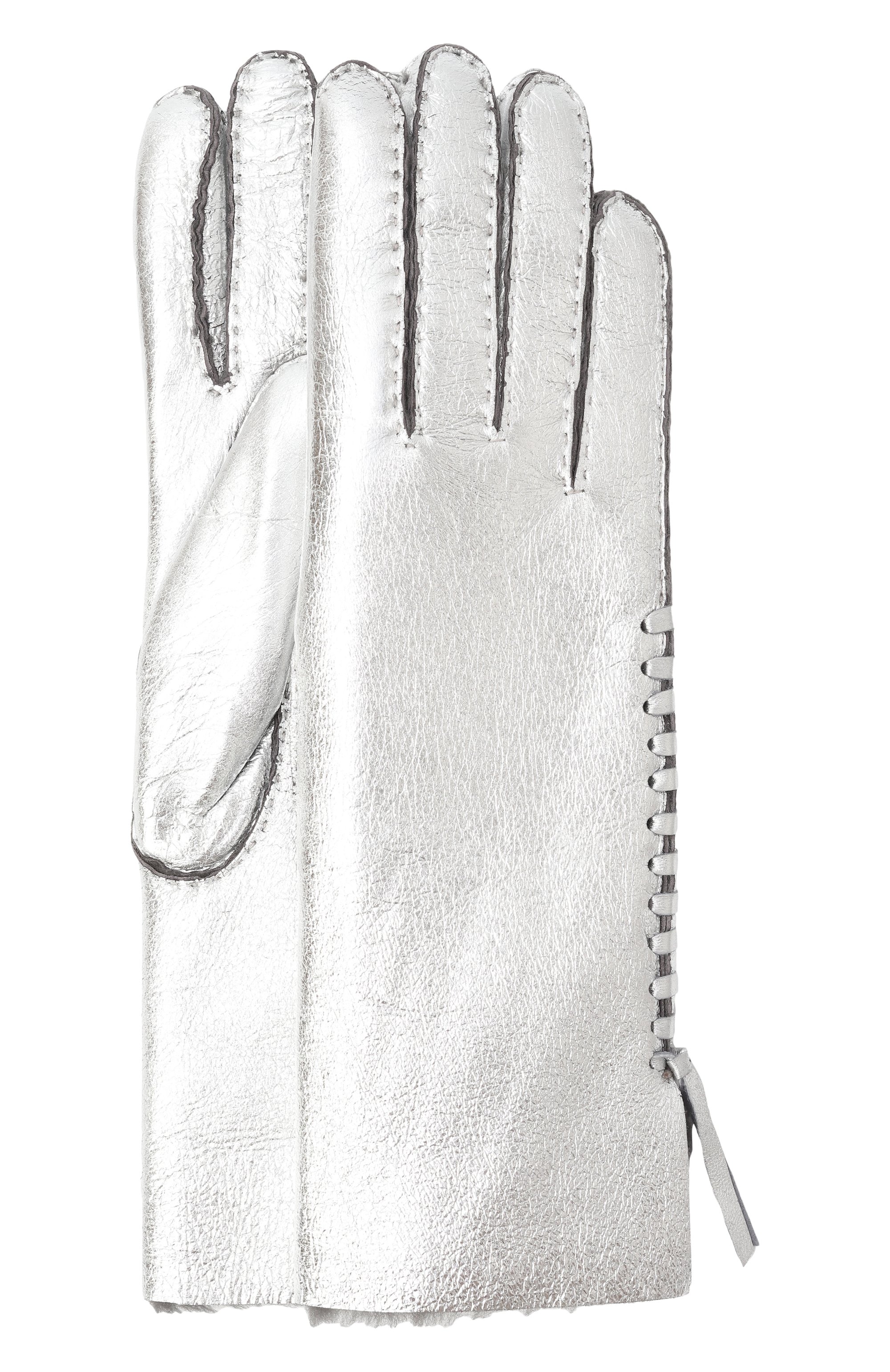 Кожаные перчатки AGNELLE серебряного цвета по цене 22600 руб., арт. MIA, фото 1 Кожаные перчатки AGNELLE, арт. MIA, фото 1