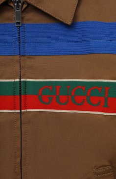 Детского хлопковый бомбер GUCCI коричневого цвета, арт. 644609/XWAMK | Фото 3 (Рукава: Длинные; Региональные ограничения белый список (Axapta Mercury): Не проставлено, RU; Материал сплава: Проставлено; Материал внешний: Хлопок; Кросс-КТ: Демисезон, Лето; Драгоценные камни: Проставлено; Материал подклада: Хлопок; Ростовка одежда: 10 - 11 лет | 140 - 146см, 12 лет | 152 см, 4 года | 104 см, 5 лет | 110 см, 6 лет | 116 см, 8 лет | 128 см)