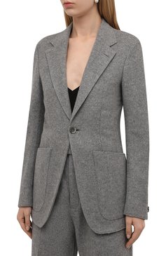 Женский жакет из кашемира и шерсти ZEGNA серого цвета, арт. 287146/1D2CN0 | Фото 3 (Рукава: Длинные; Материал подклада: Купро; Материал внешний: Кашемир, Шерсть; Длина (для топов): Удлиненные; Случай: Повседневный; 1-2-бортные: Однобортные; Женское Кросс-КТ: Жакет-одежда; Материал сплава: Проставлено; Драгоценные камни: Проставлено)