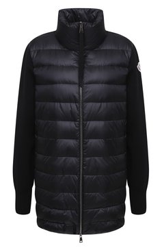 Женская пуховая куртка MONCLER черного цвета, арт. F2-093-9B512-00-A9018 | Фото 1 (Материал подклада: Синтетический материал; Материал утеплителя: Пух и перо; Материал внешний: Синтетический материал; Рукава: Длинные; Женское Кросс-КТ: Пуховик-куртка; Длина (верхняя одежда): Короткие; Кросс-КТ: Куртка, Утепленный; Стили: Спорт-шик; Драгоценные камни: Проставлено; Материал сплава: Проставлено)