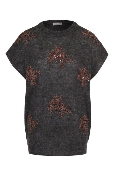 Вязаный пуловер с коротким рукавом и декоративной отделкой BRUNELLO CUCINELLI, арт. M1V769610, фото 1